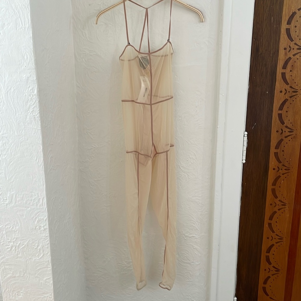 ANN DEMEULEMEESTER Women's Sleeveless Mesh Bodysuit Size S In Skin